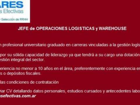 OFERTA LABORAL: JEFE de OPERACIONES LOGISTICAS y WAREHOUSE