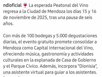 Encuentro : VUELVE LA PEATONAL DEL VINO A MENDOZA!¡! 