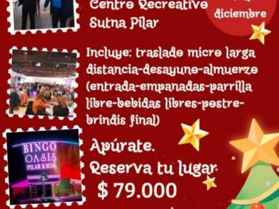 Encuentro : Excursion en PILAR, show, Baile, cantantes, desayuno, almuerzo, merienda y TRANSPORTE. Fiesta Fin de Años 2025 